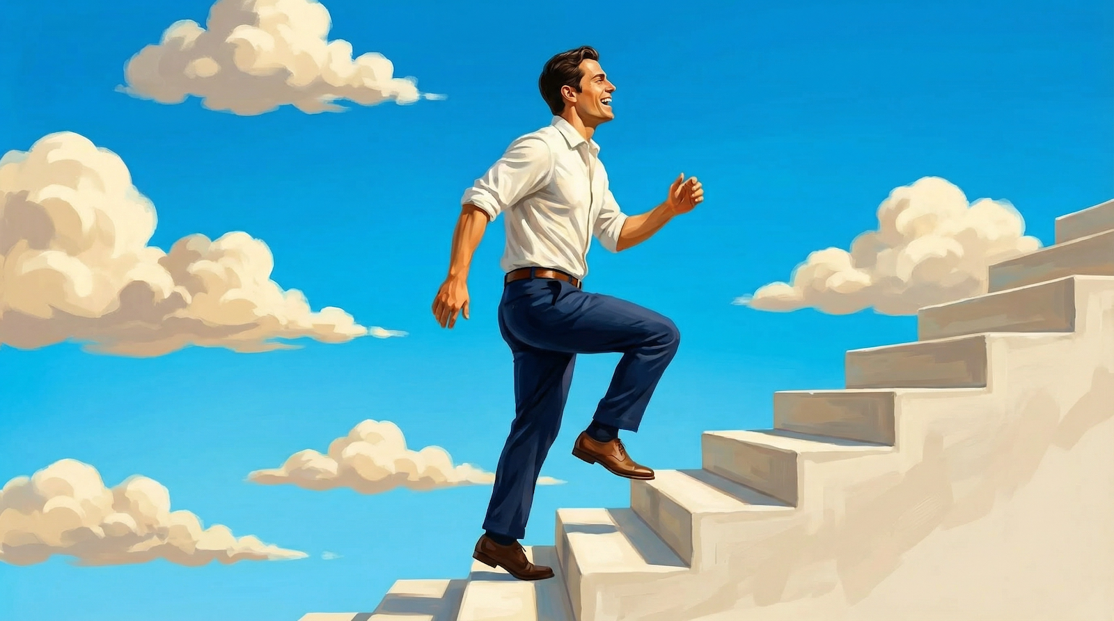 Person climbing up stairs representing growing personal wealth